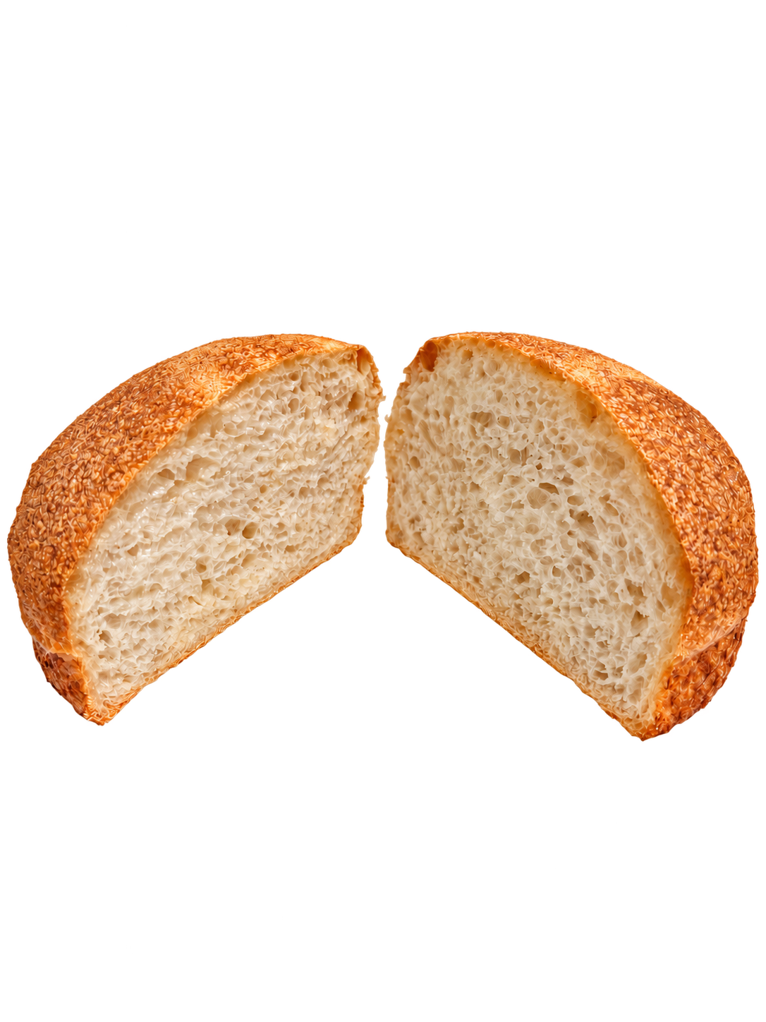 Round pinsa bread cut in half